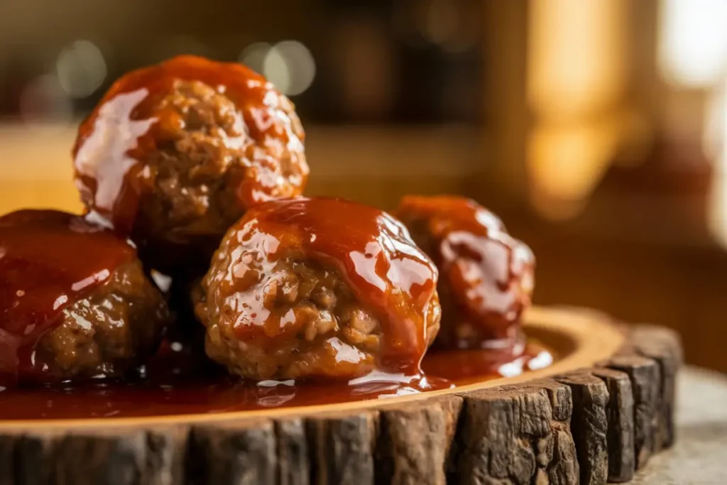 A delicious plate of meatballs glazed with a sweet alternative sauce to grape jelly.