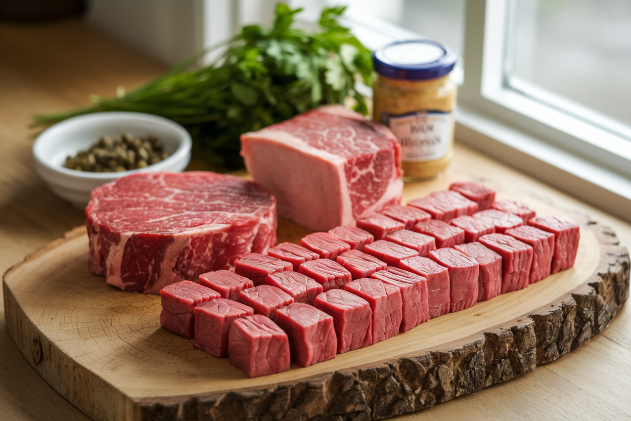 High-quality cuts of beef used for preparing beef tartare