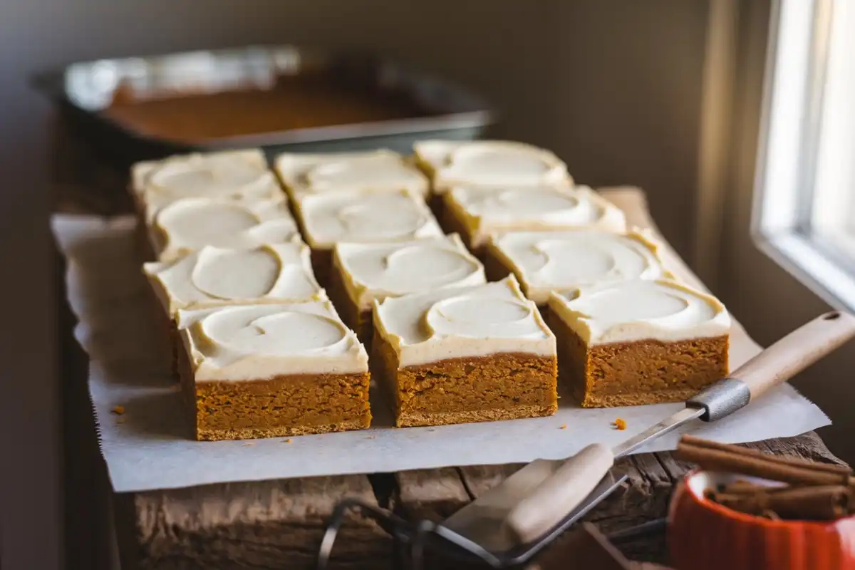 Moist and Spiced Pumpkin Bars with Cream Cheese Frosting