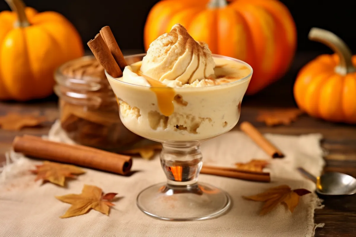 Pumpkin Spice Frosty in a cup with a creamy orange swirl, perfect for fall.