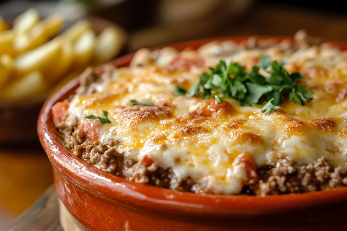 Rotel dip with Velveeta cheese and ground beef