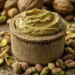 Homemade pistachio butter in a jar