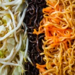 Chow mein and yakisoba noodles side by side