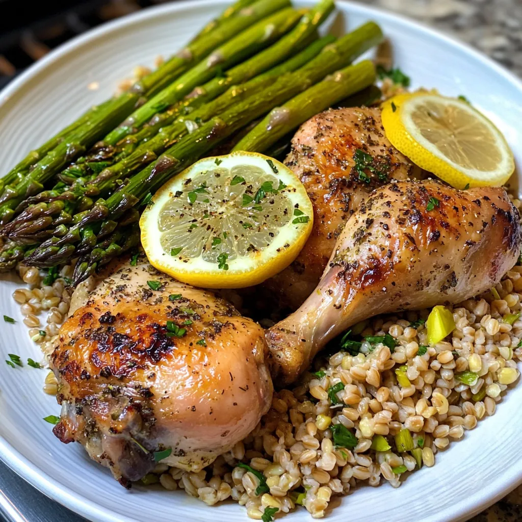 Lemon Herb Chicken Legs with Asparagus & Farro