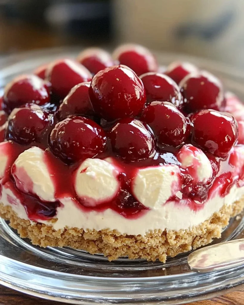 Delicious Cherry Cheesecake Lush dessert with cherry toppings