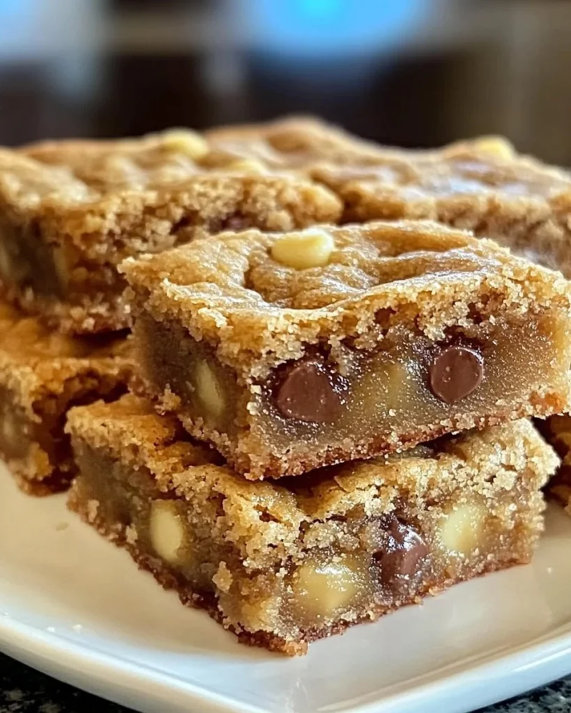 Delicious homemade cookie bars with chocolate chips and nuts on a plate