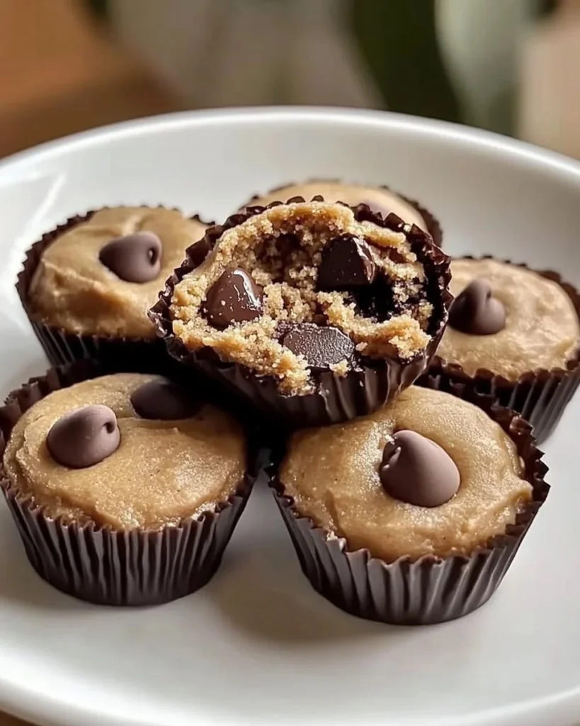 Reese’s Peanut Butter Chocolate Chip cookie bites on a white plate