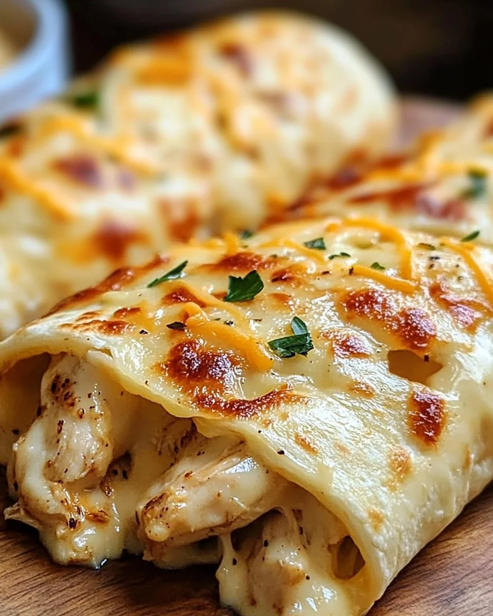 Cheesy garlic chicken wraps with fresh ingredients served on a plate