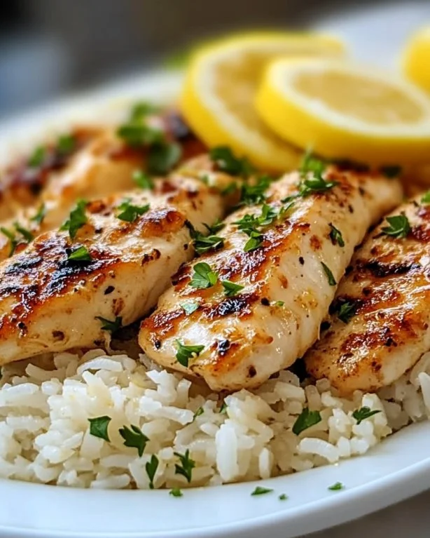 Plate of Chicken Scampi served over garlic rice