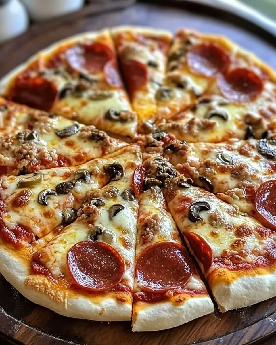 Freshly made homemade pizza dough ready for toppings and baking.