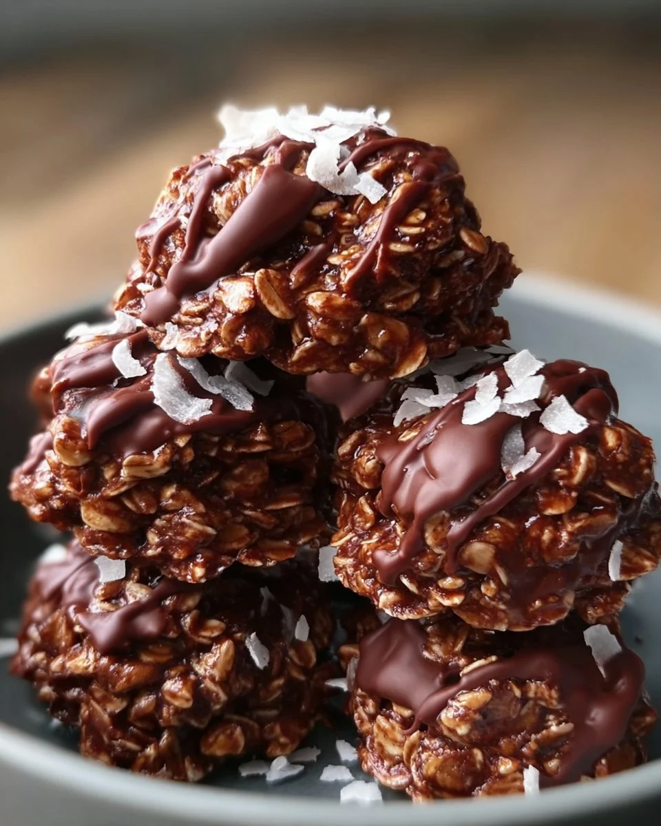 No-bake chocolate coconut oatmeal clusters on a plate, ready to enjoy.