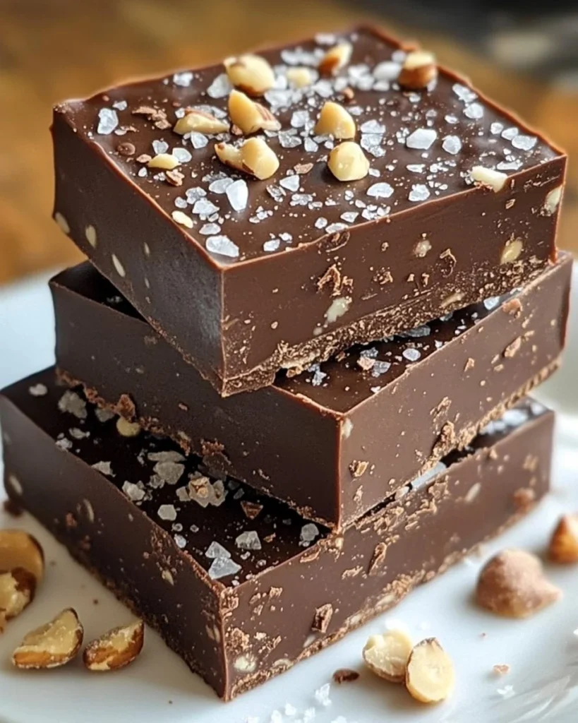No-Bake Dark Chocolate Sea Salt Fudge topped with sea salt