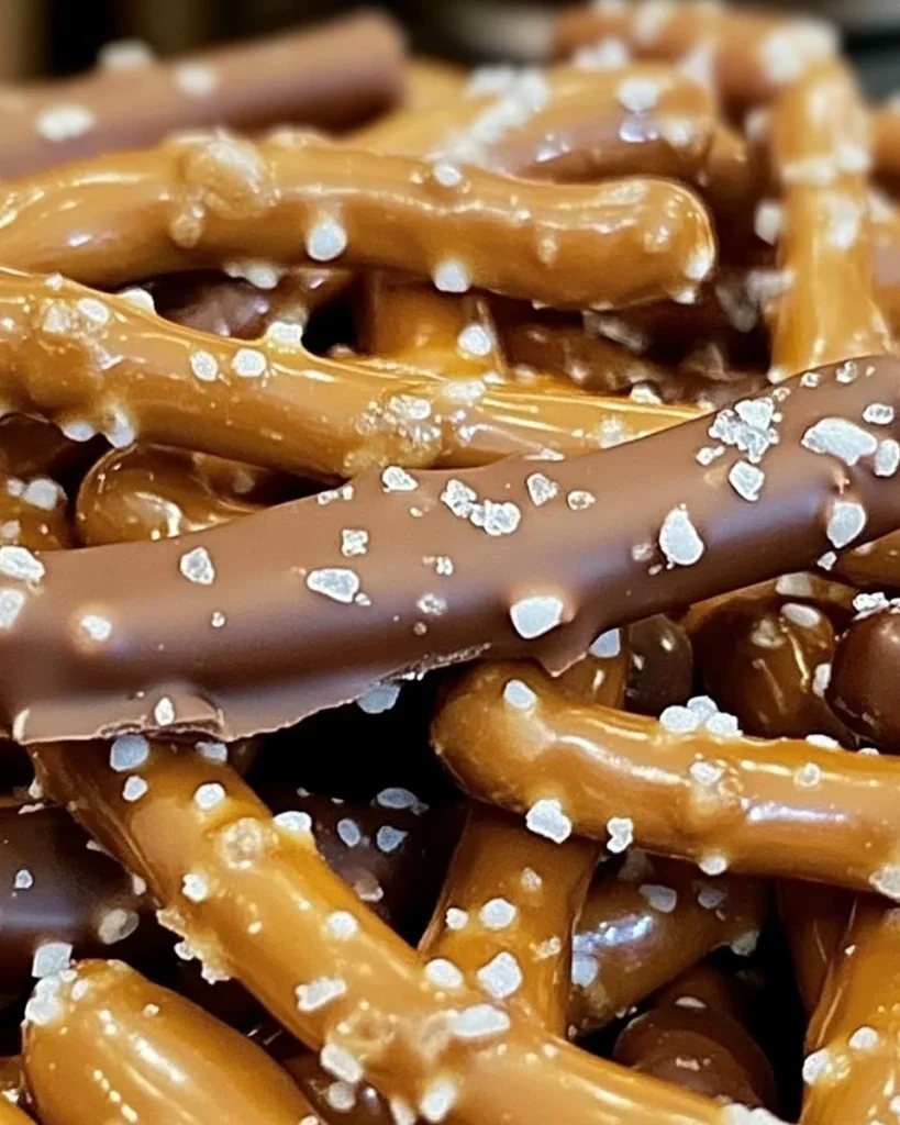 No-bake salted caramel pretzel clusters served on a plate