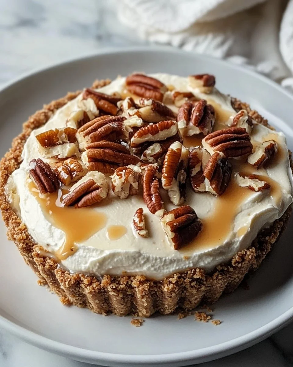 No-bake sugar-free low-carb keto pecan cream pie slice on a plate