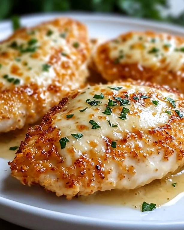 Deliciously baked Parmesan Chicken served with herbs and spices