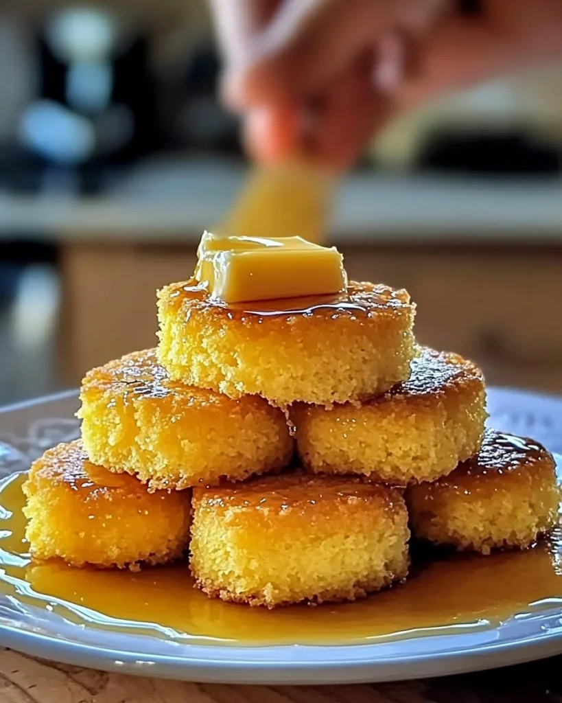 Freshly baked Southern honey butter cornbread with a golden crust.