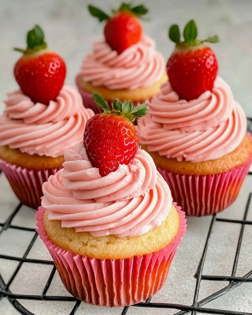 Delicious strawberry cupcakes with strawberry buttercream frosting