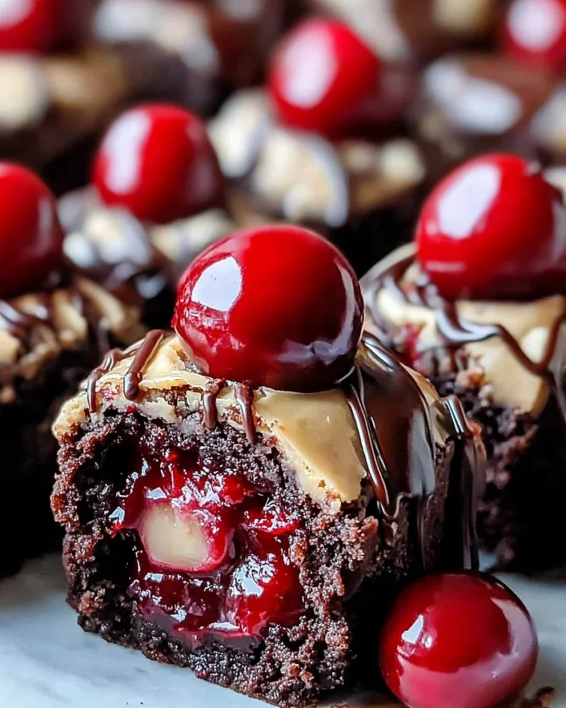 Delicious Summer Black Forest Cookie Dough Brownie Bombs on a plate.