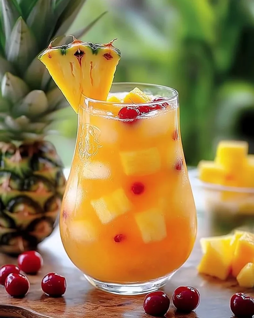 Refreshing summer pineapple passion punch in a glass