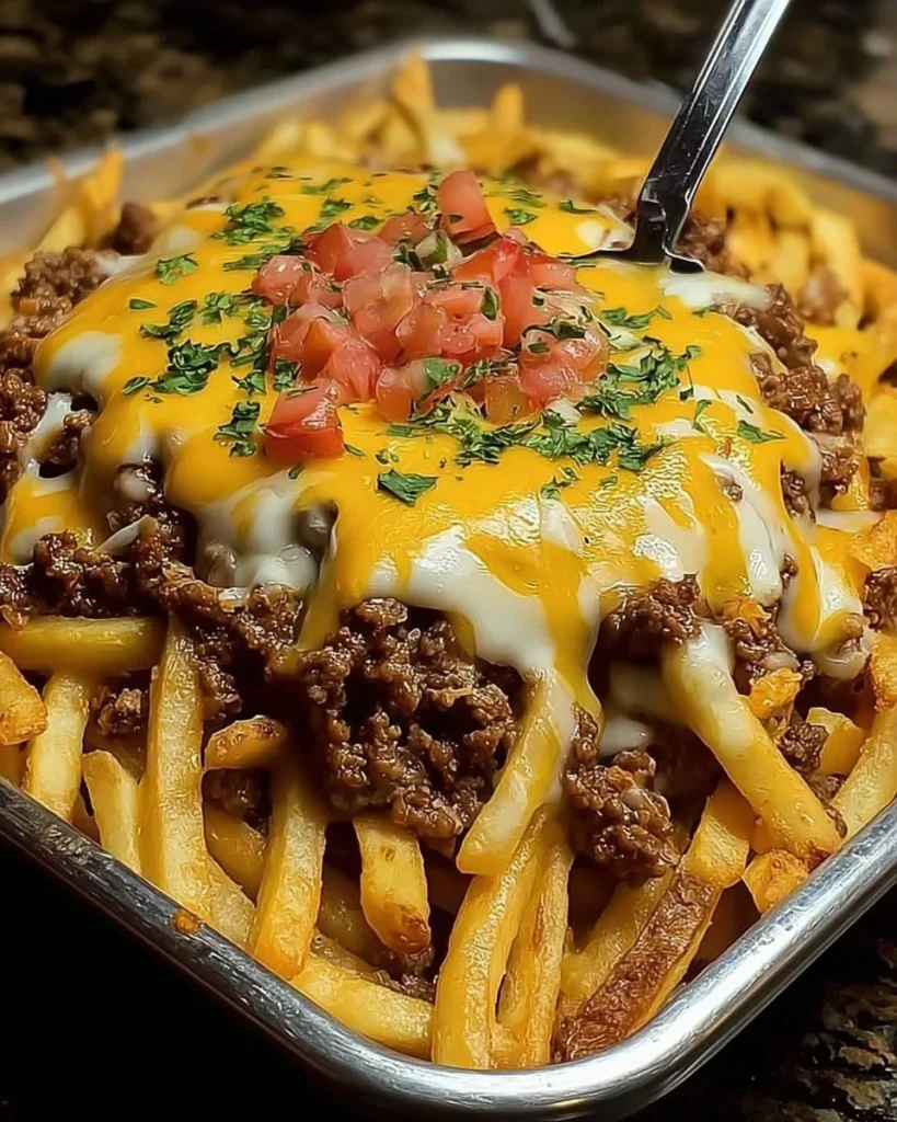 Delicious cheeseburger bake with french fries and melted cheese