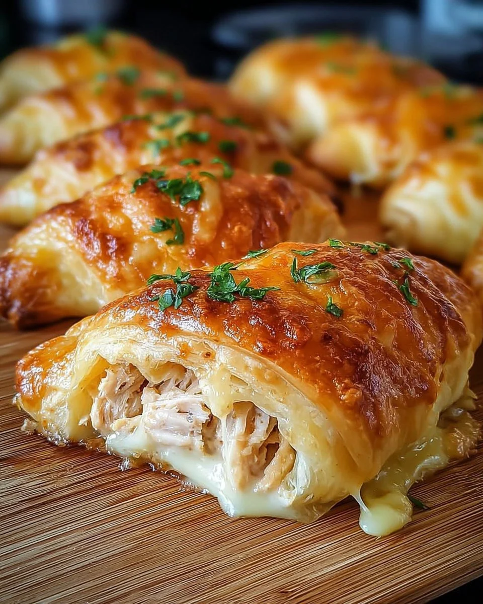 Cheesy Chicken Crescent Rolls with melted cheese and chicken filling
