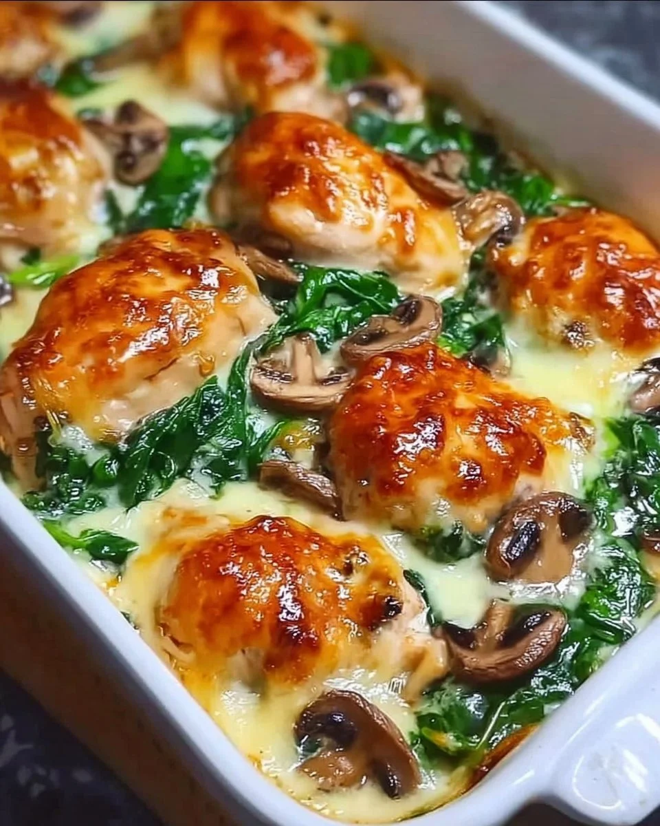 Oven-baked Chicken Spinach and Mushroom Low Carb Dish