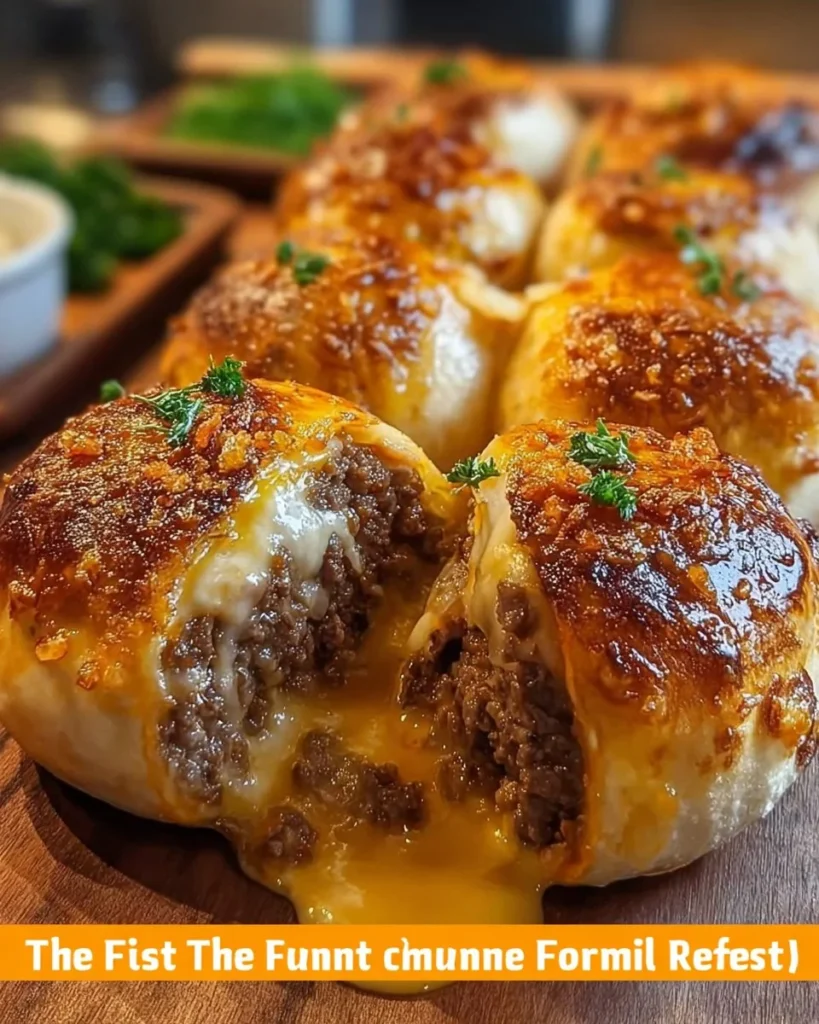 Garlic Parmesan Cheeseburger Bombs on a plate, golden and cheesy.
