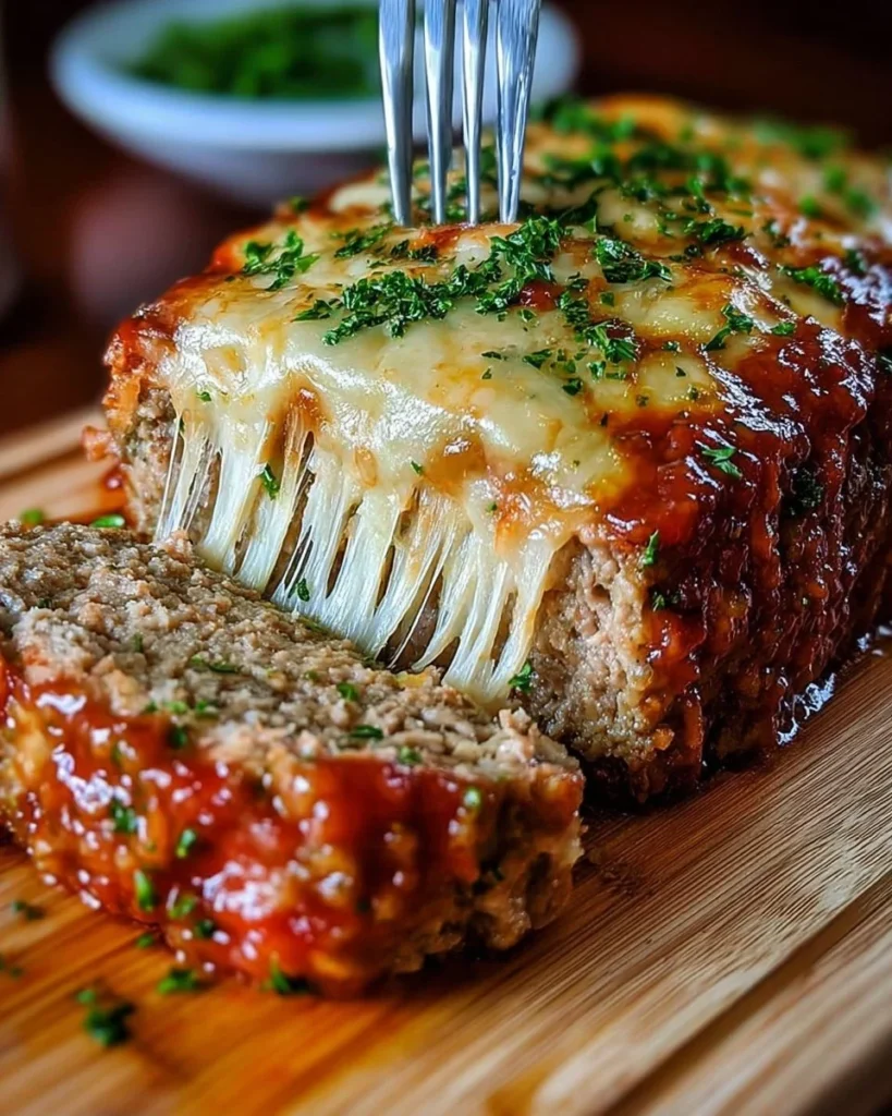 Melt-in-your-mouth garlic parmesan chicken meatloaf on a plate